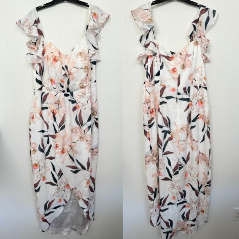 NWT City Chic Maxi Sweet Orchid Dress Floral Flutter Sleeve Lined White Women 16